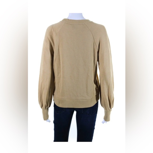 Who What Wear Womens Side Button Ruched Crew Neck Beige Sweatshirt - Picture 2 of 9